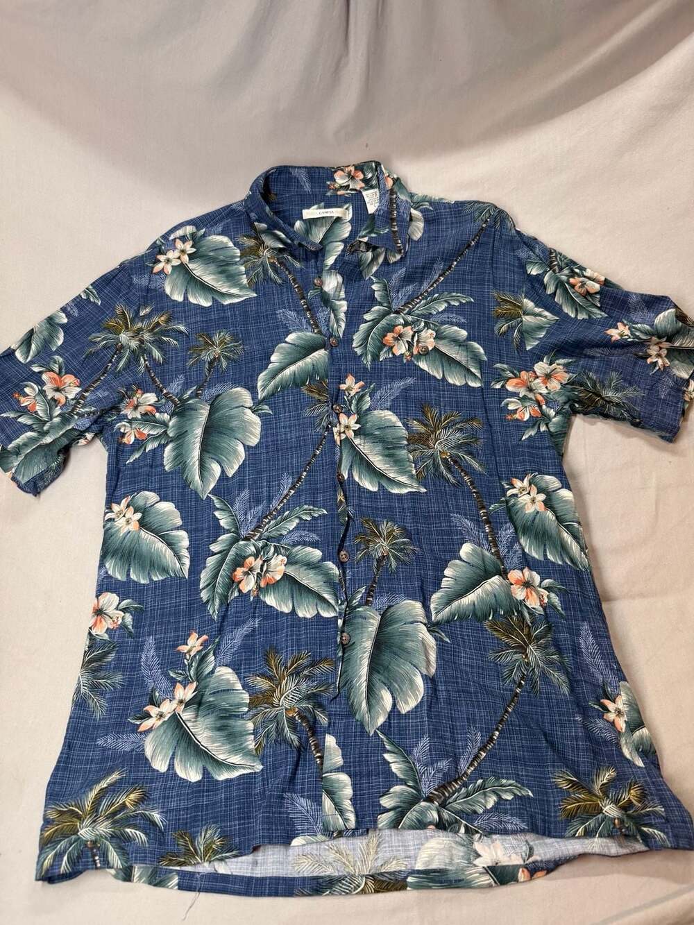 Moda Campia Blue Tropical Floral Hawaiian Shirt Large